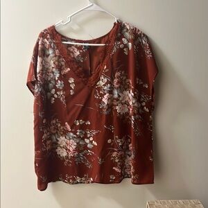 Floral V-Neck Rust Top